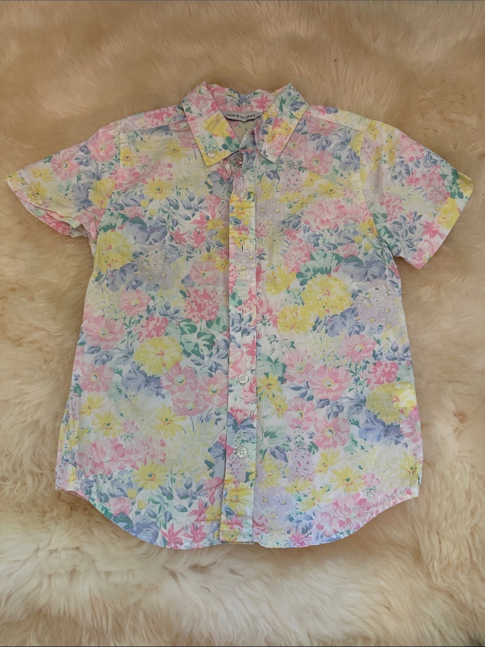 Janie and Jack Pastel Floral Button-Down Shirt - Pink, Yellow, Blue, Green